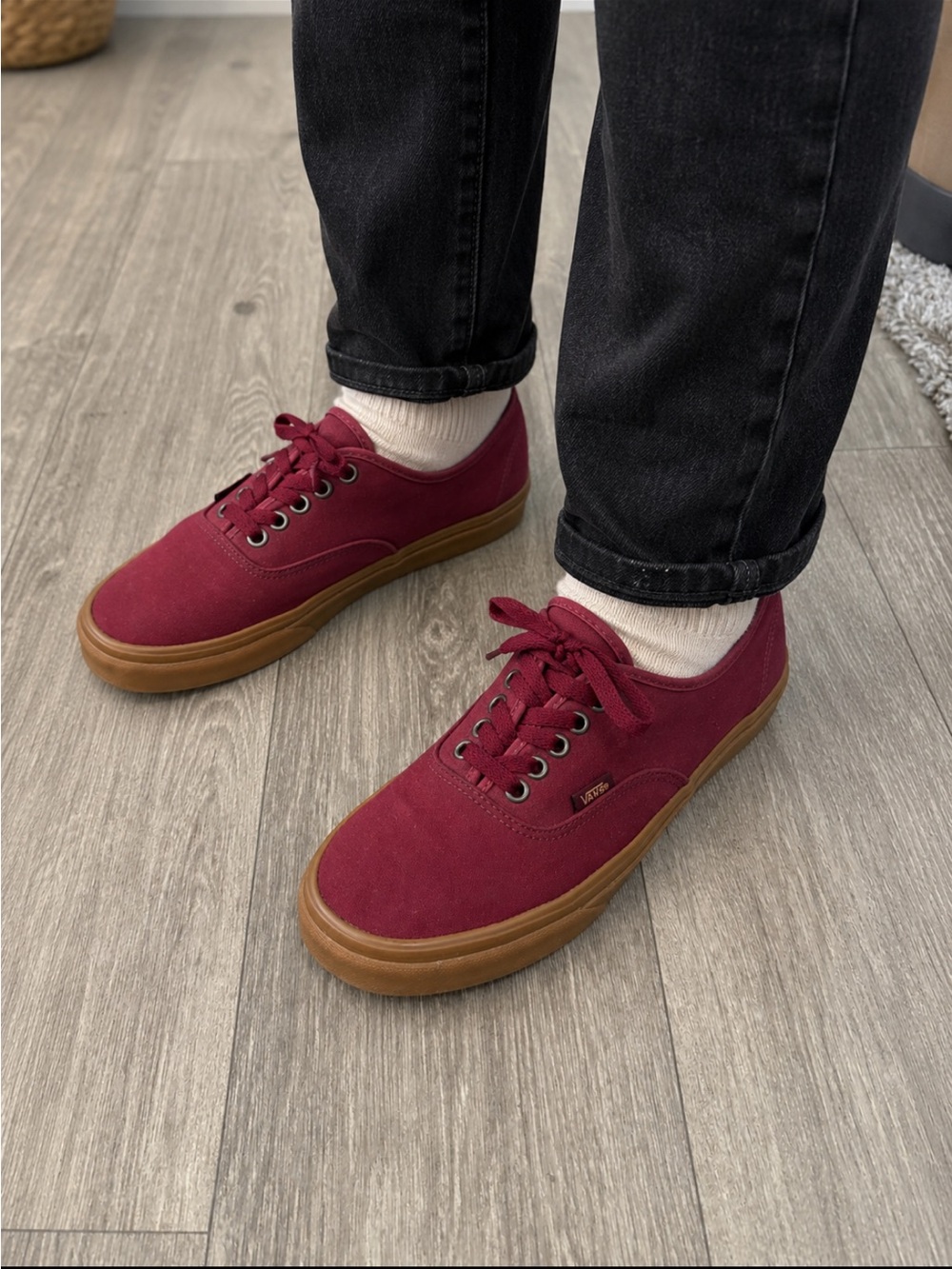 Vans Men's Burgundy Canvas Sneakers with Gum Sole